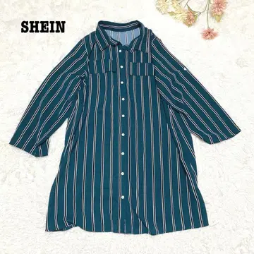 s.1090 [ 쉬인 ] 긴팔 롱 셔츠 겉옷 스트라이프 그린 XL
