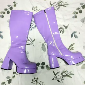 여성용 보라색 퍼플 고고 부츠 코스프레 댄스 26cm
