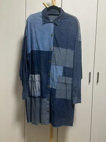엘 로데오 데님 패치워크 롱 셔츠