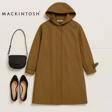 E294@ MACKINTOSH 린넨 후디드 코트 S 브라운