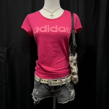 헤이세이 갸루 y2k 그런지 adidas 피치T 반팔 타이트 로고 핑크