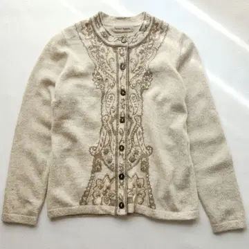 캐시미어 100% 긴팔 가디건 베이지 비즈 자수 nuvelsports