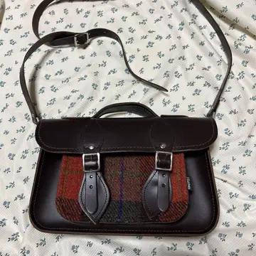 Zatchels 브라운 가죽 체크 무늬 숄더백