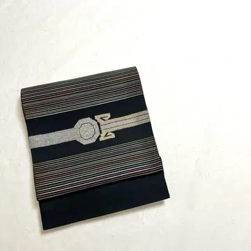 나고야 오비 검 가로 줄무늬 금은사 블랙 컬러 PO-3340