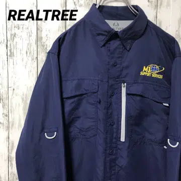 C2494 REALTREE 긴팔 셔츠 자수 낚시 셔츠 네이비