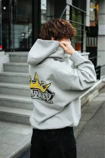 9090 킹 로고 후드티 그레이