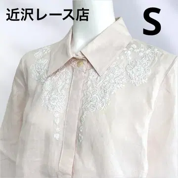 미사용 새상품 근택 레이스점 린넨 100 자수 레이스 블라우스 M 핑크