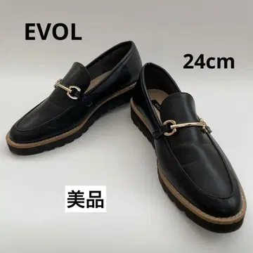 [인기] [새상품급] EVOL 통굽 로퍼 가죽 블랙 이볼 24cm
