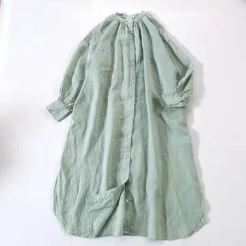 새상품급 어반 리서치 도어스 개더 셔츠 원피스 린넨 최근 그린