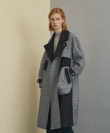 새상품급 유나이티드 도쿄 체크 무늬 리버스 트렌치코트 그레이/블랙