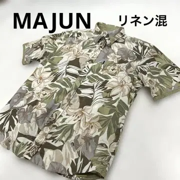 MAJUN 마준 레어 카키 XL 반팔 셔츠 XL 꽃무늬 올 패턴