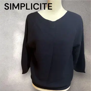SIMPLICITE 샘플리시테 7부 소매 니트 V넥 상의 네이비