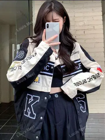 SHEIN 문자 그래픽 드롭 숄더 자켓 블랙
