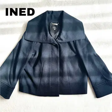 새상품급 INED 이네드 빅 칼라 라이트 아우터 숏 네이비