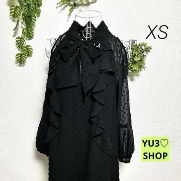 자라 슬리브리스 원피스 XS 프릴 리본 드레스 시스루 블랙