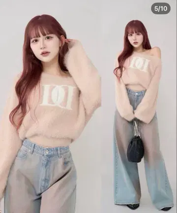 DD 로고 원숄더 니트탑 핑크 다리치
