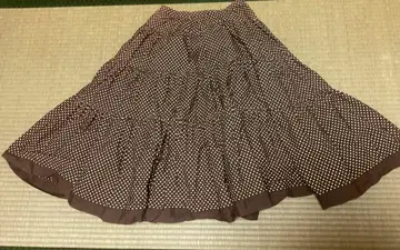 핑크하우스 브라운 도트 무늬 플레어 스커트