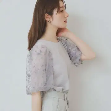 새상품 시어 벌룬 슬리브 상의 라이트 그레이 M