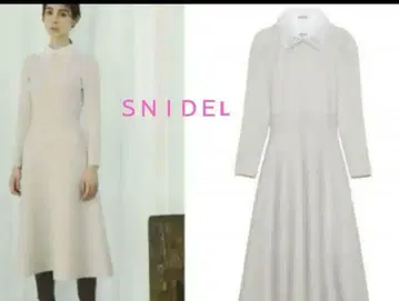 SNIDEL 스나이델 라이트 베이지 레이스 옷깃 퍼프 슬리브 니트 원피스