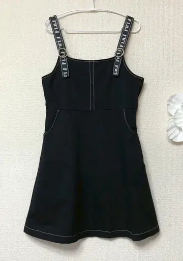 핀토 로고 어깨끈 오버롤 스커트 F 블랙 컨디션 최상