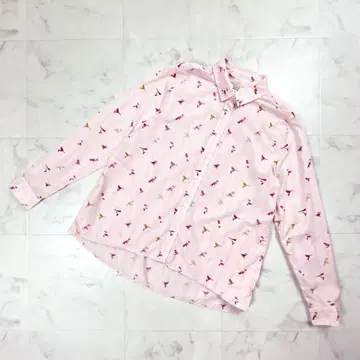 AIGLE 버드 패턴 긴팔 셔츠 블라우스 핑크 사이즈 40*HD241