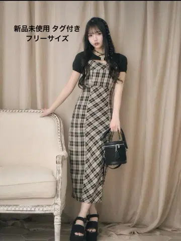 미셸 마카롱 앙상블 체크 원피스 브라운 x 베이지