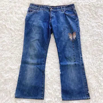 새상품급 저스트 카발리 데님 팬츠 W30 데미지 나비 프린트 이탈리아제