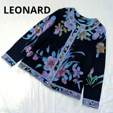 LEONARD 플라워 프린트 가디건 겉옷 골드 버튼 꽃무늬
