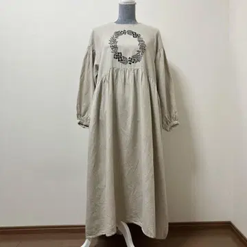 사만사 모스모스 린넨 면 롱 원피스 자수 긴팔 가을 포켓 귀여운