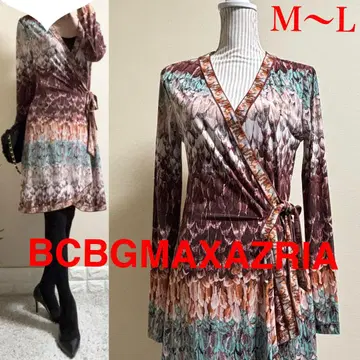 BCBG 맥스아즈리아 랩 원피스 페더 깃털 ML 긴팔