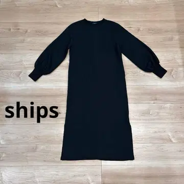SHIPS 블랙 [손세탁 가능] 스트레치 볼륨 슬리브 원피스