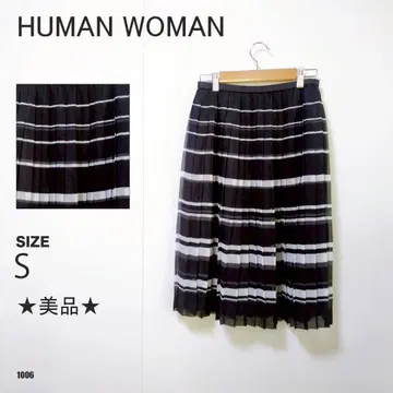 휴먼 우먼 플리츠 스커트 S 사이즈 블랙 화이트 보더 무늬