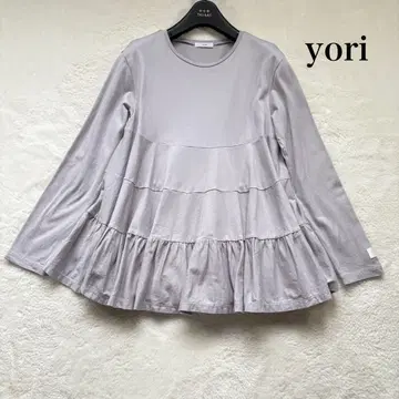 새상품급 yori 티어드 개더 티셔츠 롱T 프릴 그레이 F