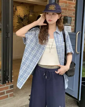 lumiyumi 루즈핏 체크 반팔 셔츠