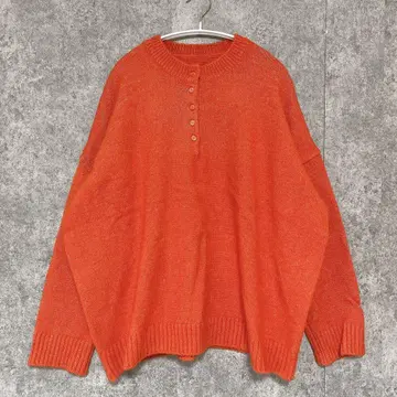 하자품 [ 빅 사이즈 ] 남성용 니트 스웨터 헨리넥 오렌지 F