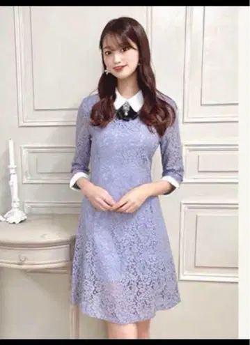 메종 드 프리 에 블루 레이스 7부 소매 원피스
