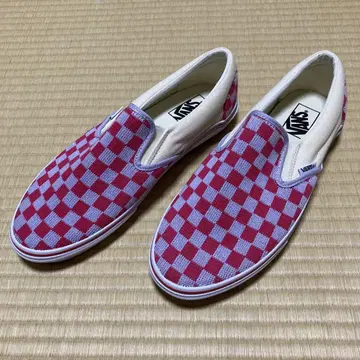 미사용품 VANS 퍼플x레드 체크 슬립온 27.5
