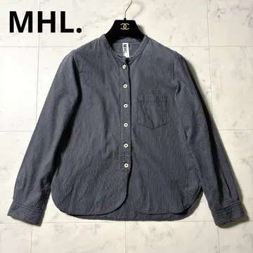 MHL. 마가렛호웰 밴드 카라 스트라이프 긴팔 셔츠