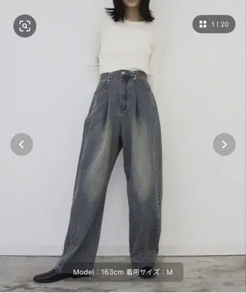 hellam 허리 후크 턱 데님 S 사이즈 블루 데님 팬츠