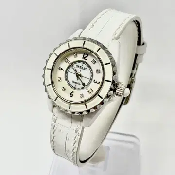 R7-2570 SENARO 2106L 화이트 가죽 쿼츠 손목시계
