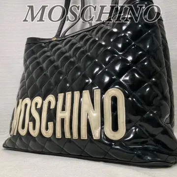 MOSCHINO 모스키노 토트백 에나멜 빅 로고 블랙