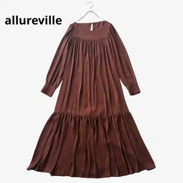allureville 개더 티어드 원피스 롱 브라운 M