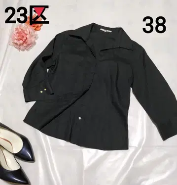 23구 셔츠 상의 린넨 7부 소매 블랙 여성용 M 봄/가을
