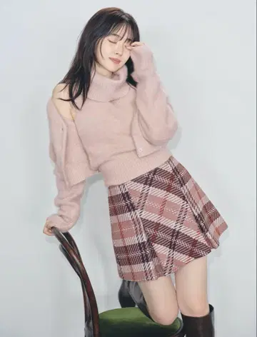 SNIDEL 스나이델 로빙 체크 스커트 0 사이즈 핑크