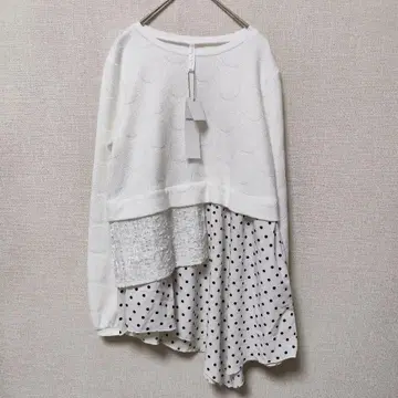 도트 변형 티셔츠 이소재 조합 도트 레이어드 튜닉