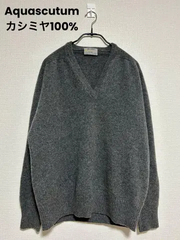 Aquascutum 캐시미어 100% V넥 니트 스웨터 그레이