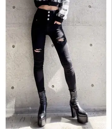 GYDA 하이웨스트 데미지 스키니 데님 팬츠