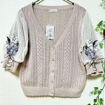 새상품 axes femme 스즈란 자수 튤 가디건 반팔 리본 M 귀여운