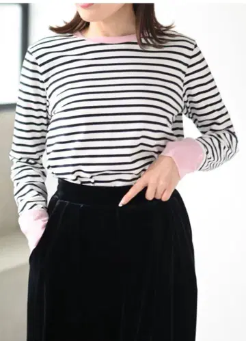 TREFLE+1 라메 보더 티셔츠 핑크