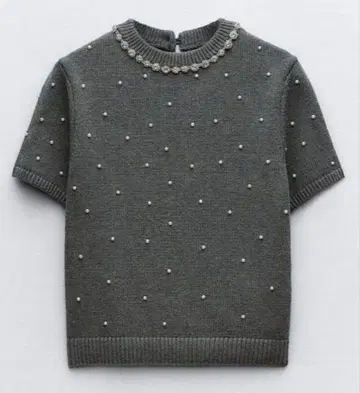 ZARA 큐빅 비쥬 펄 반팔 니트 상의